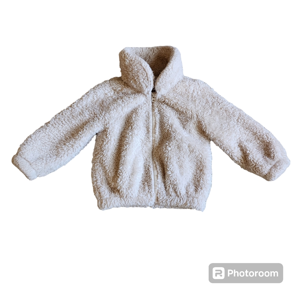 18m faux sherpa/fuzzy oatmeal zip up jacket